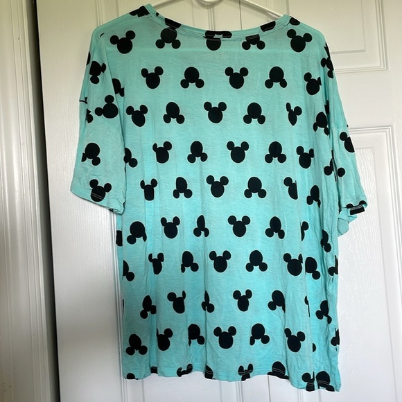 Women’s L Aqua Disney Shirt Mickey Mouse ears pjs top short sleeve 5% spandex - Picture 8 of 9